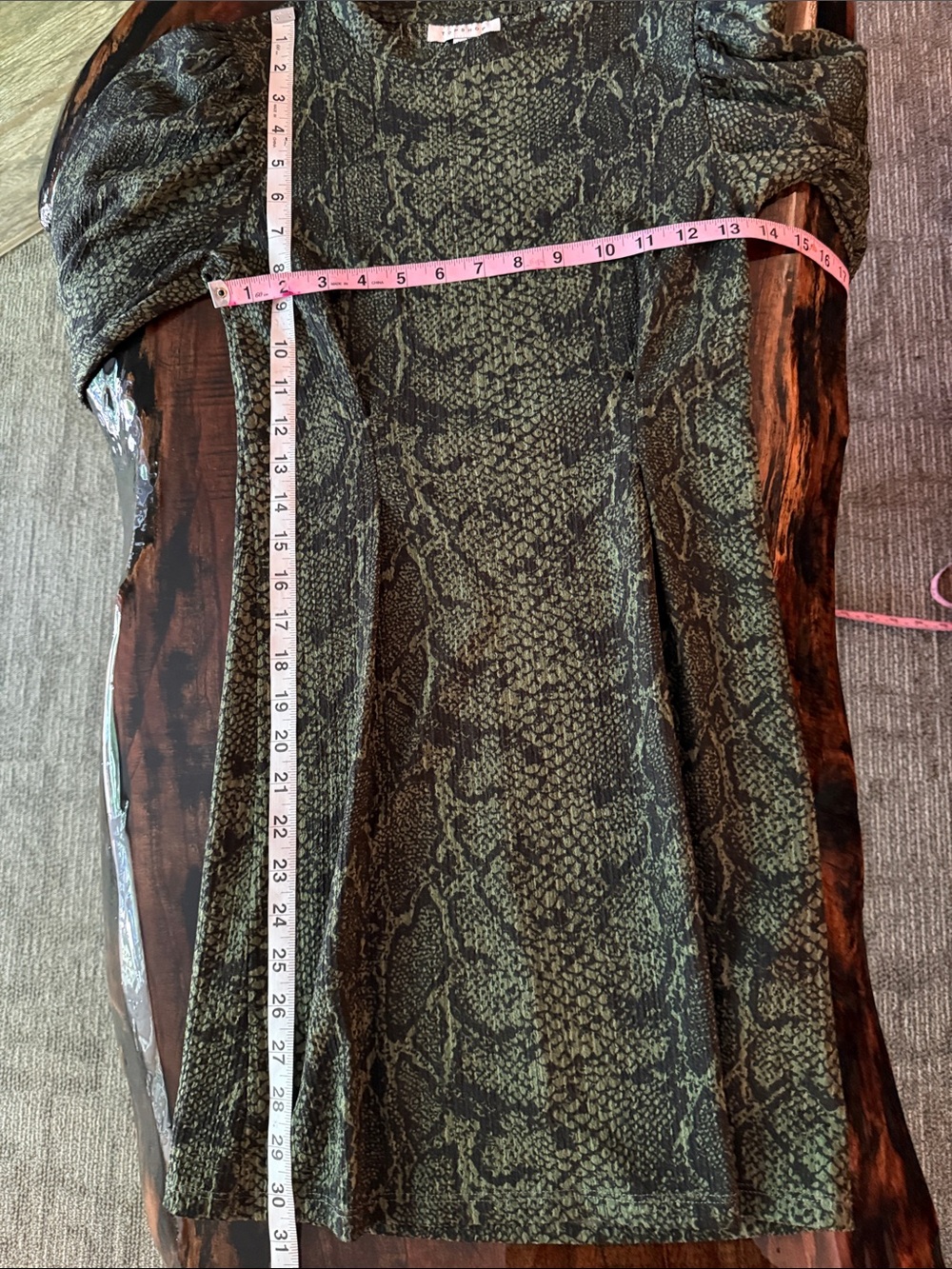 Top Shop Green Snake-Print Long-Sleeve Sheath Dress - Picture 6 of 12